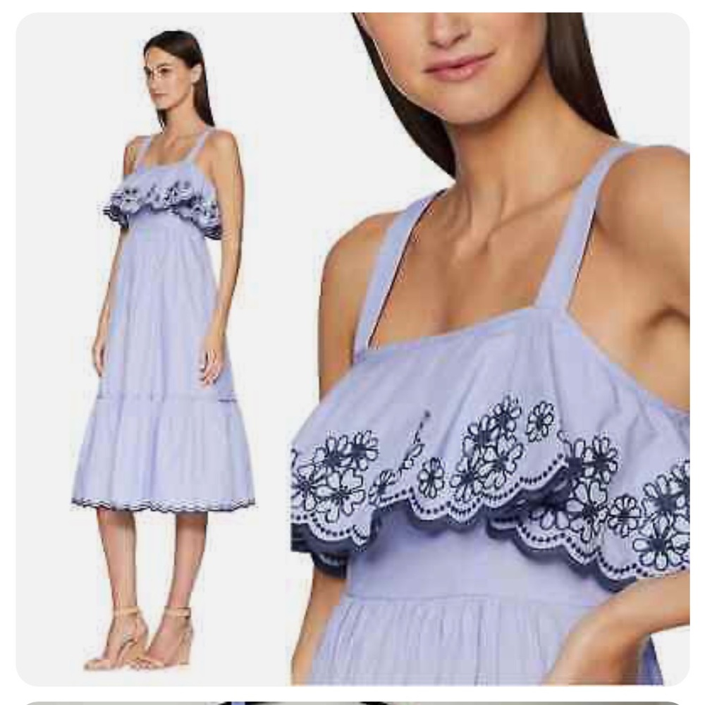 Kate Spade blue ruffle floral embroidered eyelet midi dress